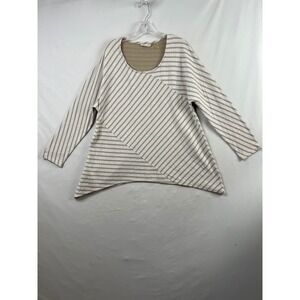 Soft Surroundings Top Womens L Tan Excellent Striped Asymmetrical Sharkbite